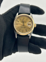 Rolex Datejust 36 Champagne Stick Dial on Generic Black Leather Strap Ref. 16233 1994