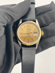 Rolex Datejust 36 Champagne Stick Dial on Generic Black Leather Strap Ref. 16233 1996