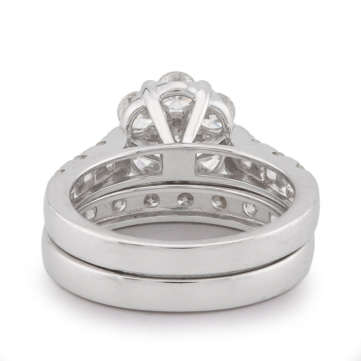 7 Stone Flower Cluster 2.94CTW Natural Diamond Womens Ring w/ Band 14k White Gold 6.4gms
