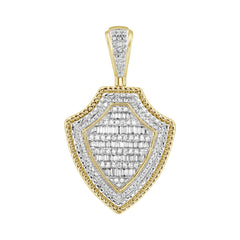 MEN'S CHARM PENDANT 0.50CT ROUND/BAGUETTE DIAMOND 10K YELLOW GOLD