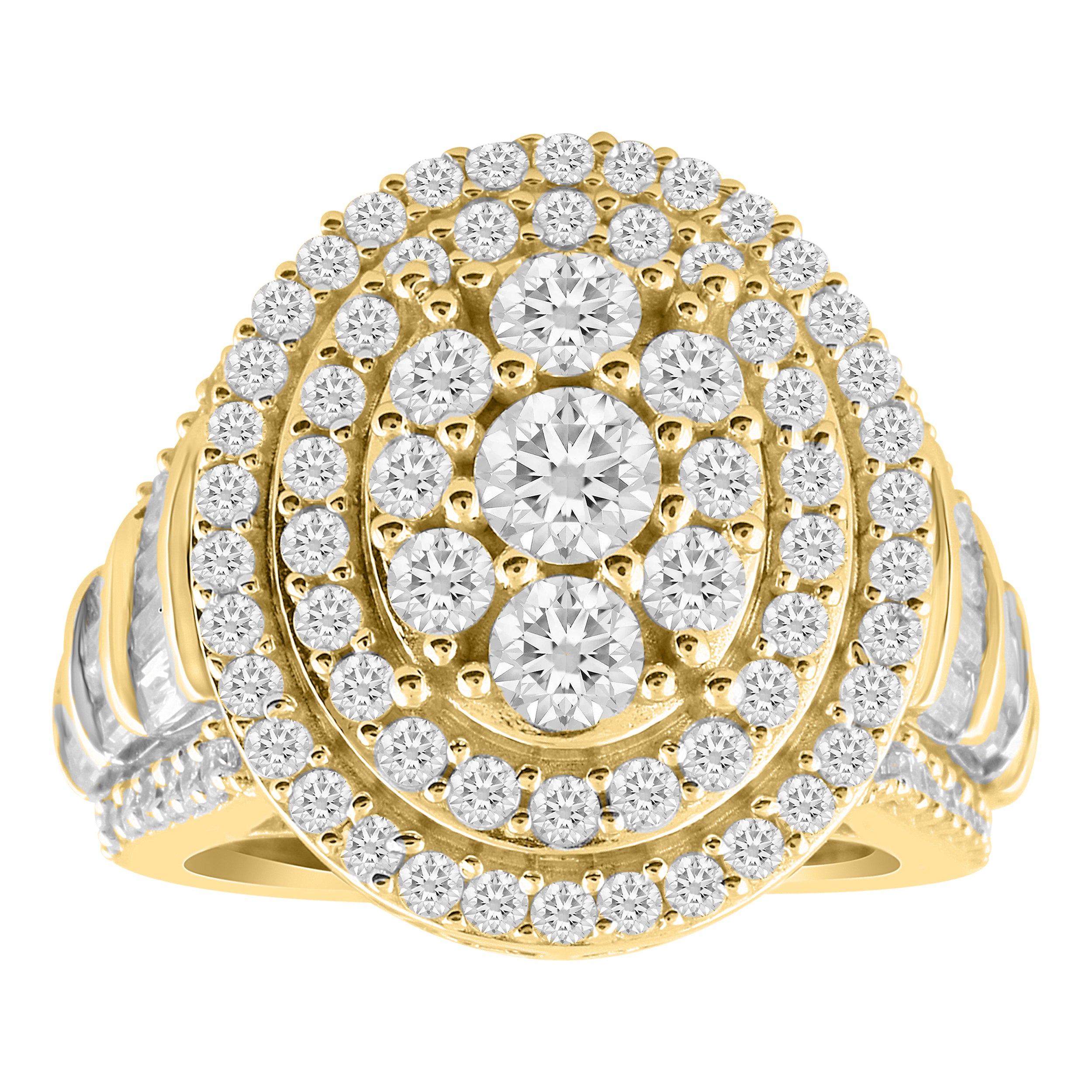 LADIES  RING 3.00CT ROUND/BAGUETTE DIAMOND 10K YELLOW GOLD