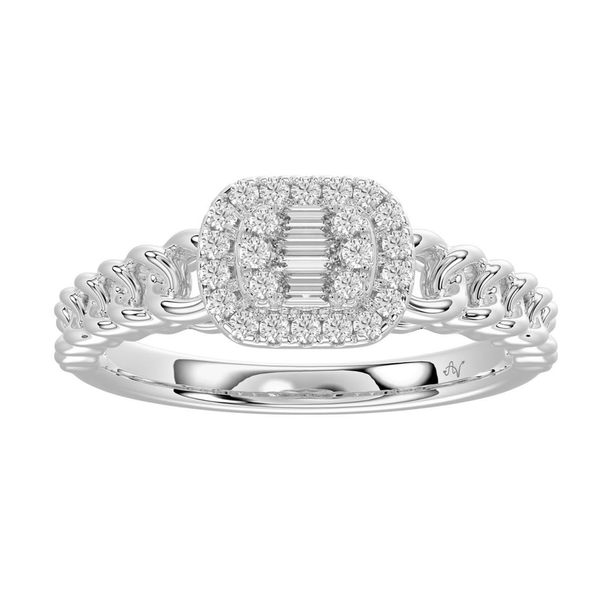 LADIES RING 0.20CT ROUND/BAGUETTE DIAMOND 14K WHITE GOLD