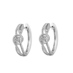 LADIES HOOPS EARRINGS 0.33CT ROUND DIAMOND 14K WHITE GOLD