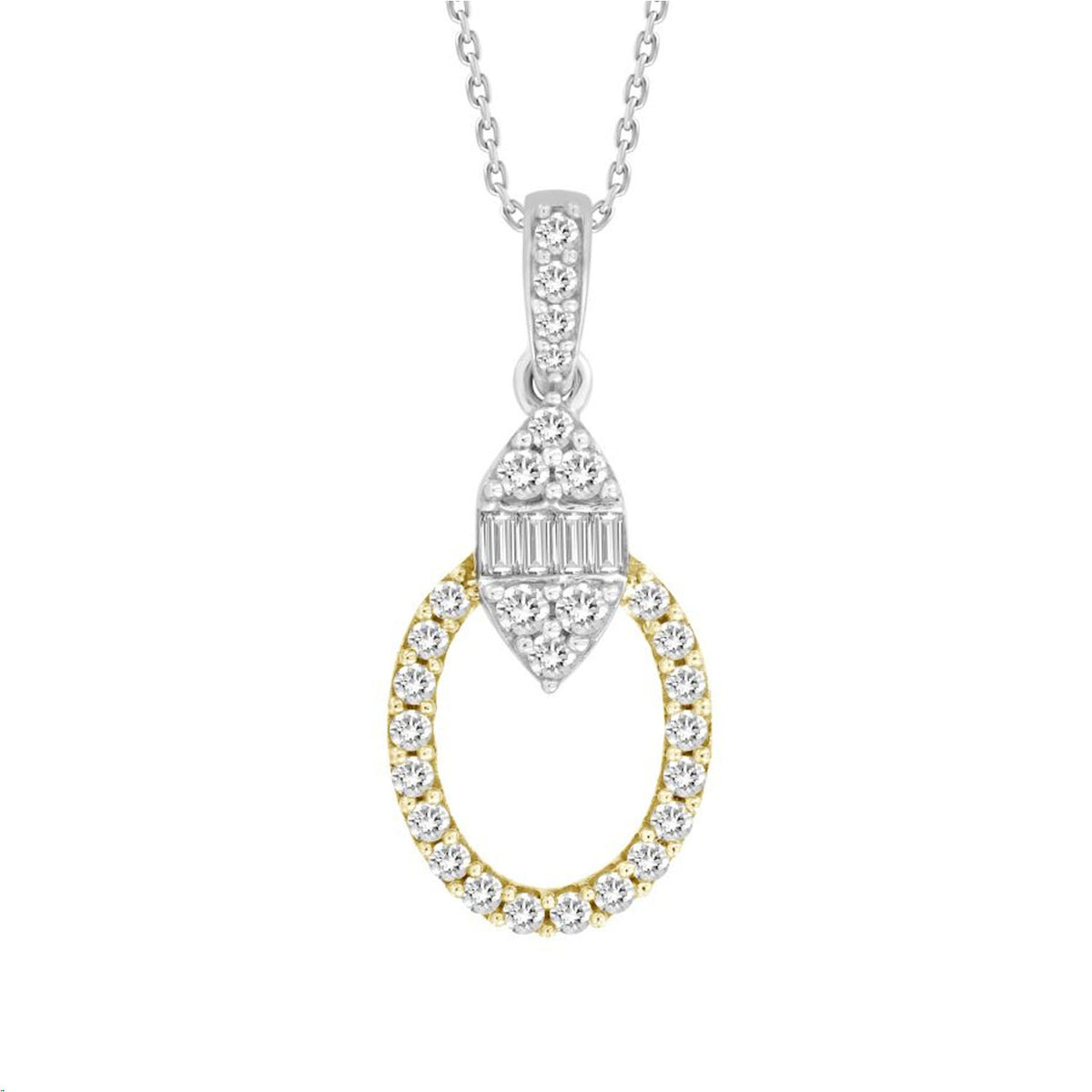 LADIES PENDANT WITH CHAIN 0.25CT ROUND/BAGUETTE DIAMOND 14K YELLOW GOLD