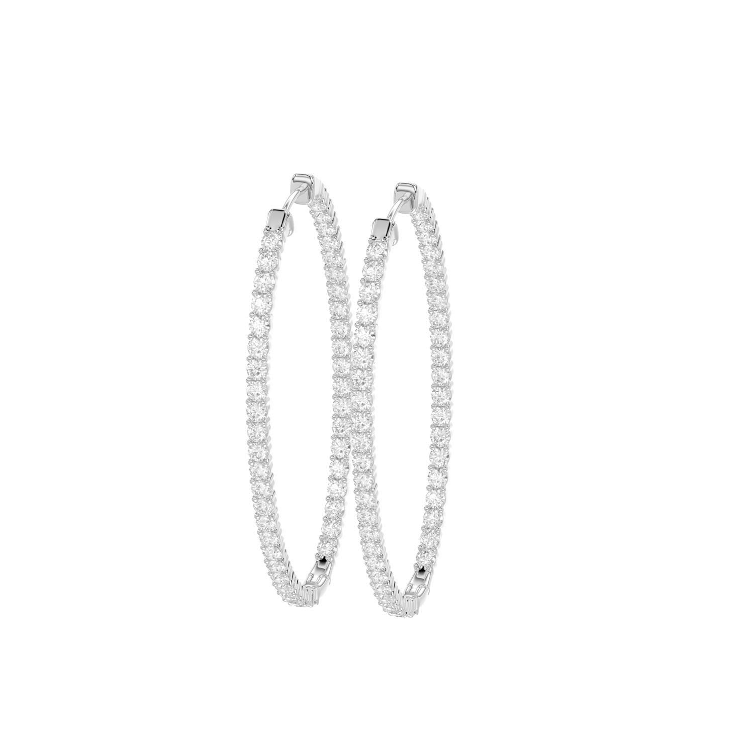 LADIES SEMI MOUNT HOOPS EARRINGS 3.50CT ROUND DIAMOND 14K WHITE GOLD