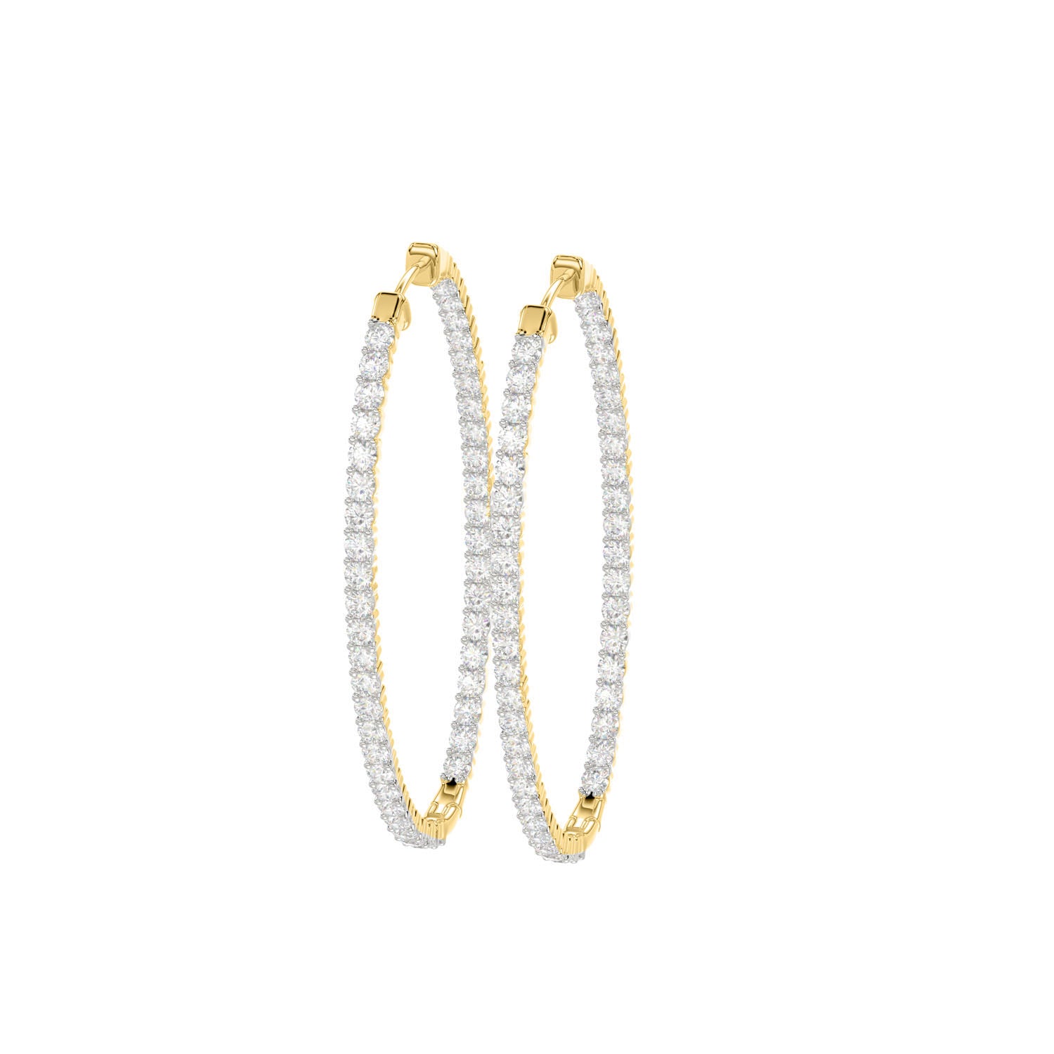 LADIES HOOPS EARRING 3.50CT ROUND DIAMOND 14K YELLOW GOLD IN OUT