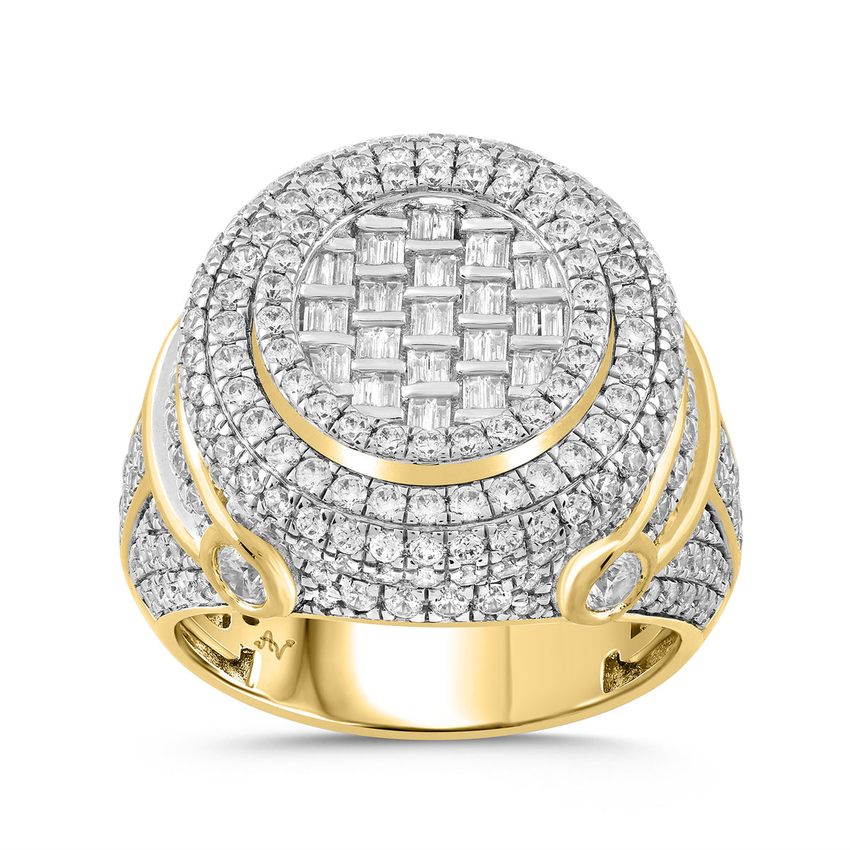 MEN'S RING 2.75CT ROUND/BAGUETTE DIAMOND 10K YELLOW GOLD