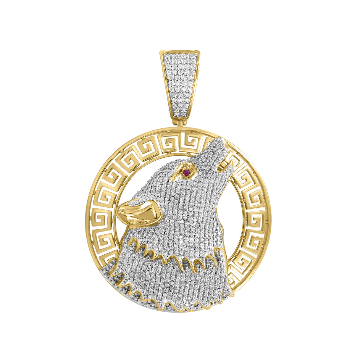 MEN'S CHARM PENDANT 1.00CT ROUND/RUBY DIAMOND 10K YELLOW GOLD