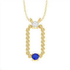 LADIES PENDANT WITH CHAIN 0.15CT ROUND/BLUE SAPPHIRE DIAMOND 14K YELLOW GOLD (CENTER STONE ROUND BLUE SAPPHIRE-0.10CT)