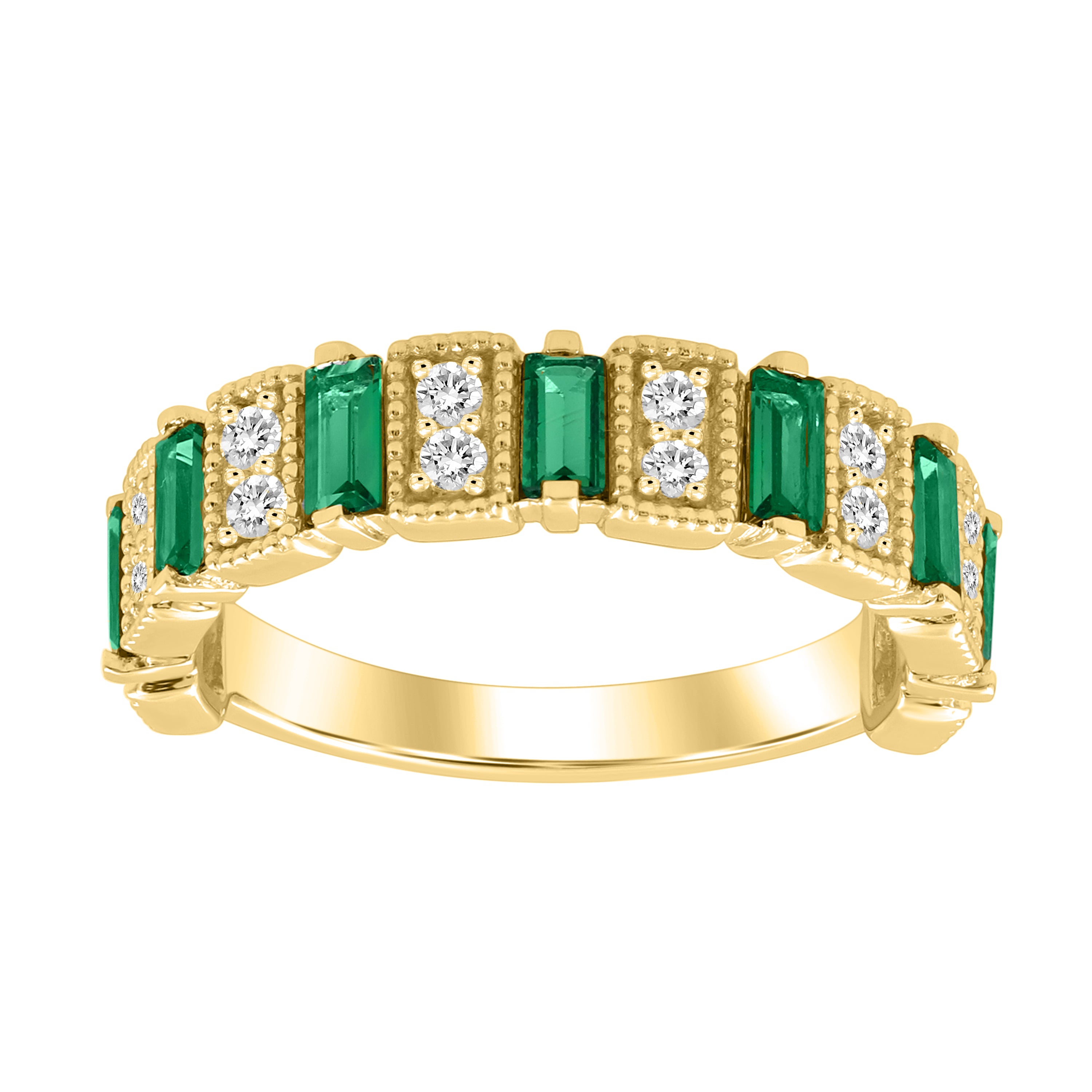 LADIES BAND 1.05CT ROUND/BAGUETTE/EMERALD DIAMOND 14K YELLOW GOLD