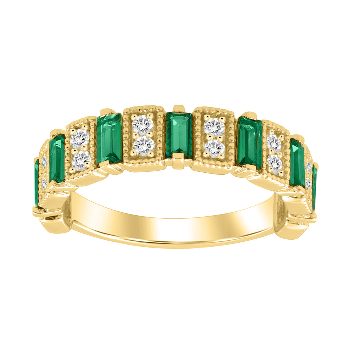 LADIES BAND 1.05CT ROUND/BAGUETTE/EMERALD DIAMOND 14K YELLOW GOLD