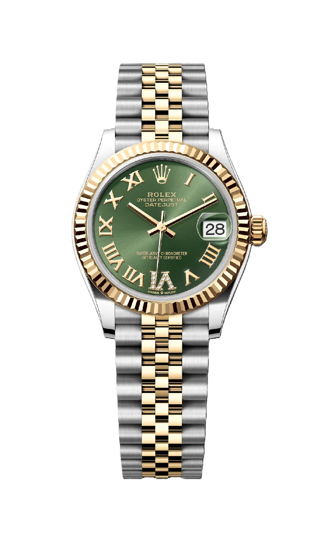 Rolex Datejust 31mm 2 Tone 18k Yellow Gold & Stainless Steel Olive green set with diamonds Dial Jubilee Watch 278273