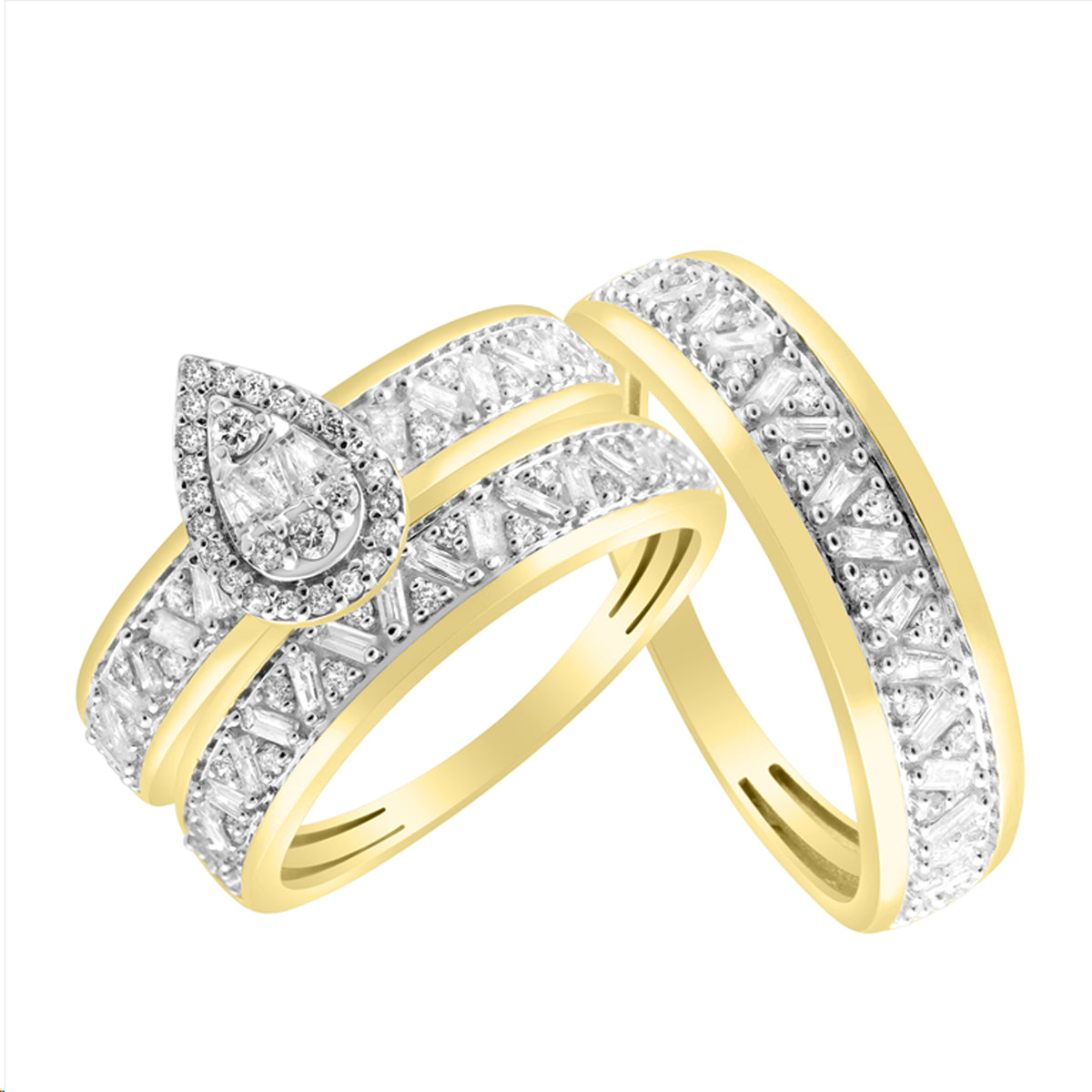 LADIES TRIO SET 1.00CT ROUND/BAGUETTE DIAMOND 10K YELLOW GOLD