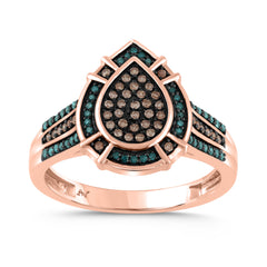 LADIES RING 0.30CT DARK BROWN/BLUE DIAMOND 14K ROSE GOLD