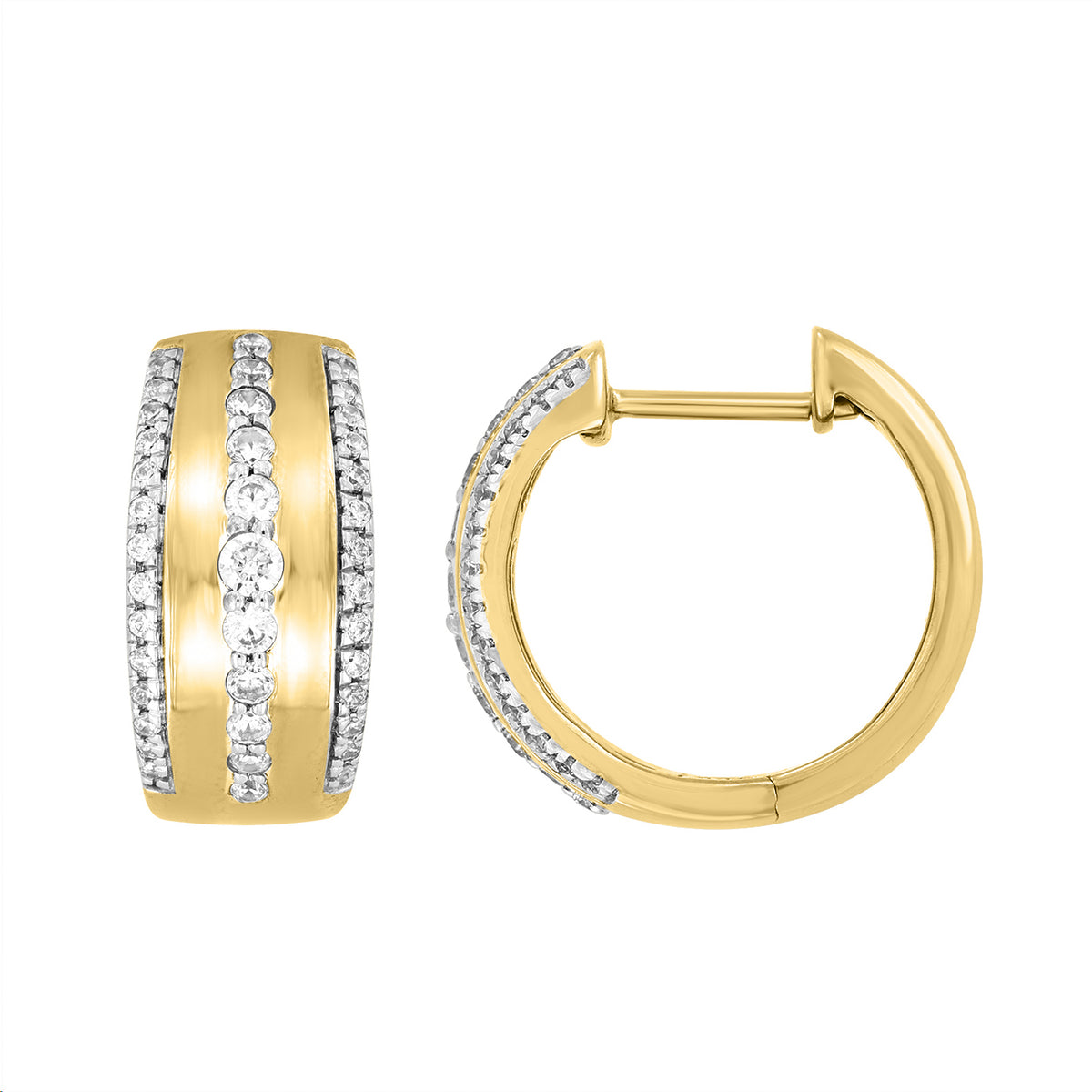 LADIES HOOPS EARRINGS 0.50CT ROUND DIAMOND 14K YELLOW GOLD