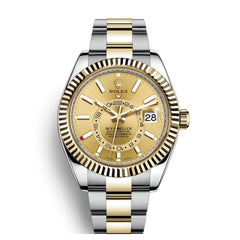 Rolex Sky-Dweller 42mm 2-Tone 18k Yellow Gold & Stainless Steel Champagne Dial Gold Bezel Oyster Watch 326933