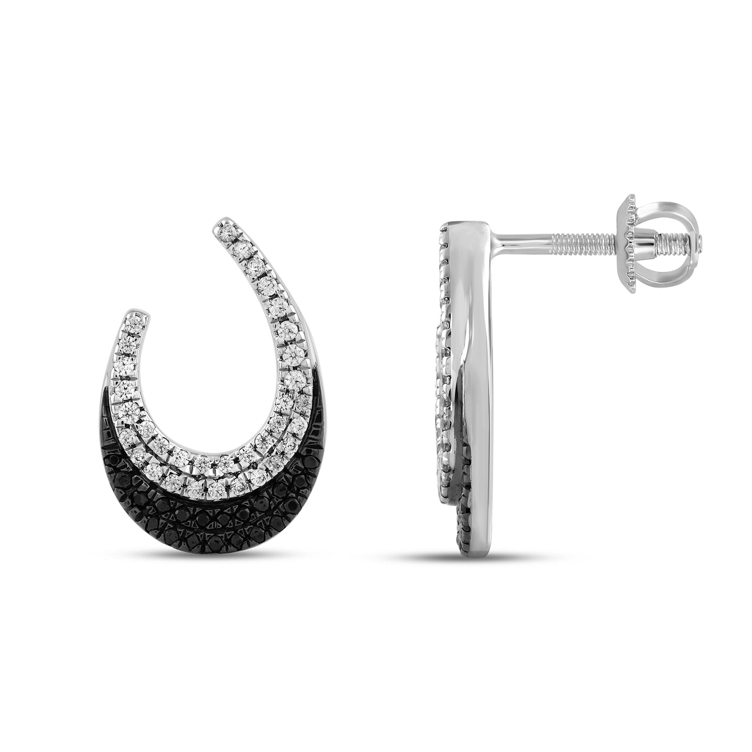 LADIES EARRINGS 0.33CT BLACK/ROUND DIAMOND 14K WHITE GOLD