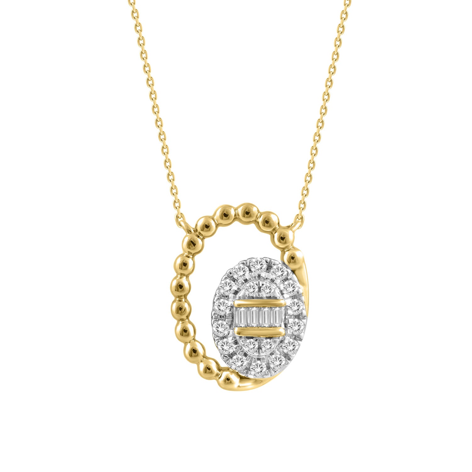 LADIES NECKLACE 0.16CT ROUND/BAGUETTE DIAMOND 10K YELLOW GOLD