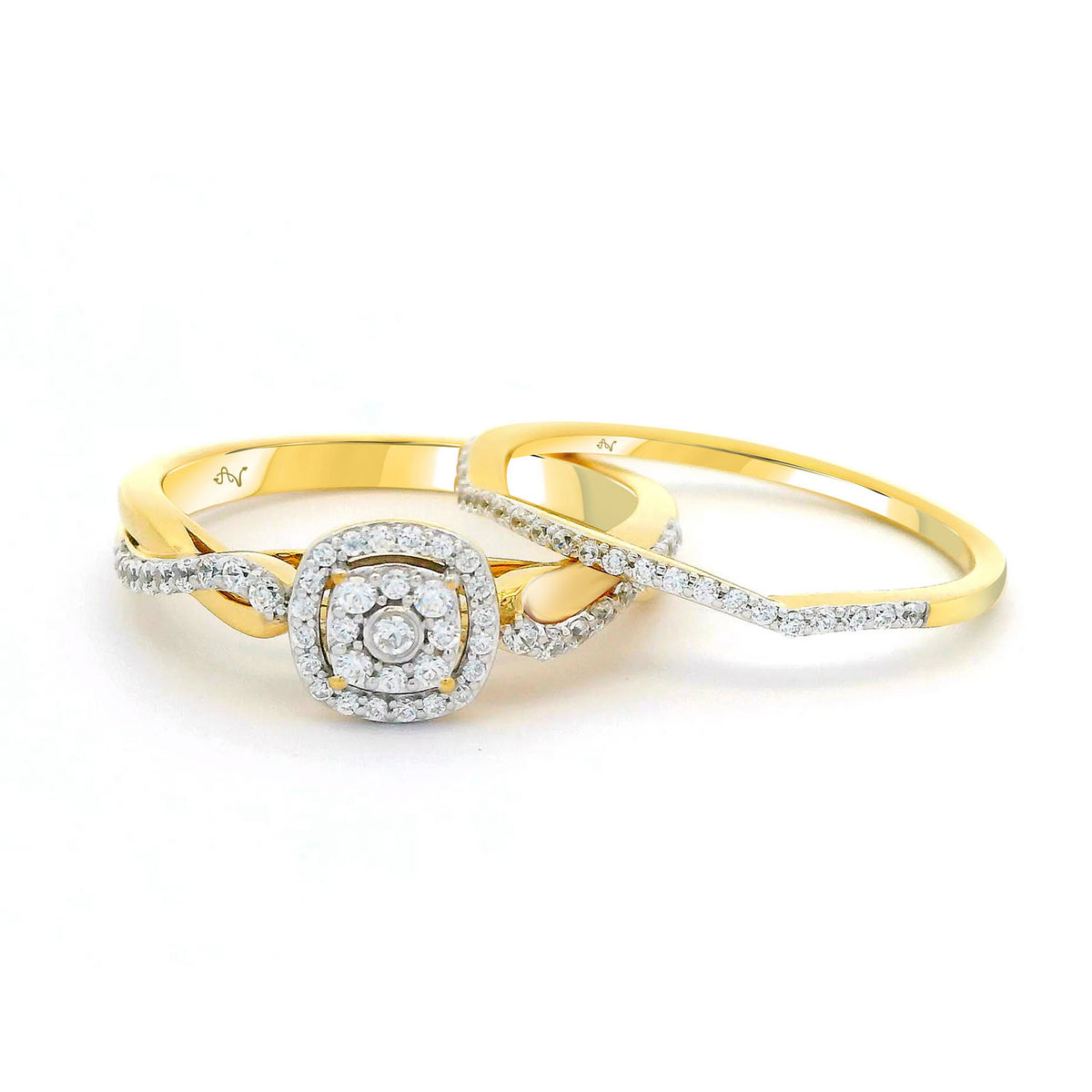 LADIES BRIDAL SET 0.33CT ROUND DIAMOND 14K YELLOW GOLD