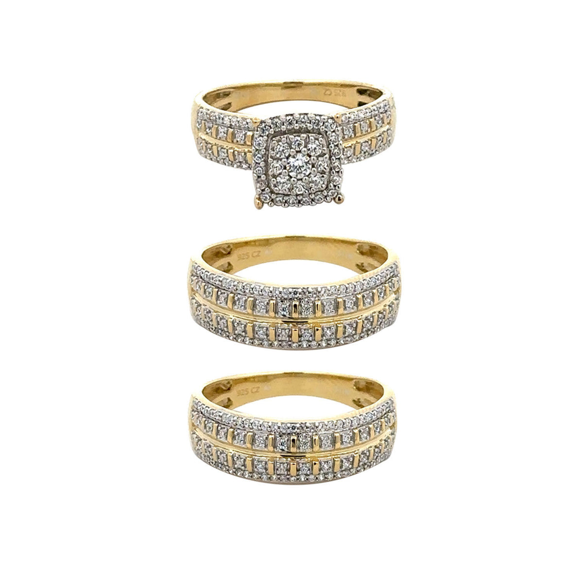 LADIES TRIO SET 1.00CT ROUND DIAMOND 10K YELLOW GOLD