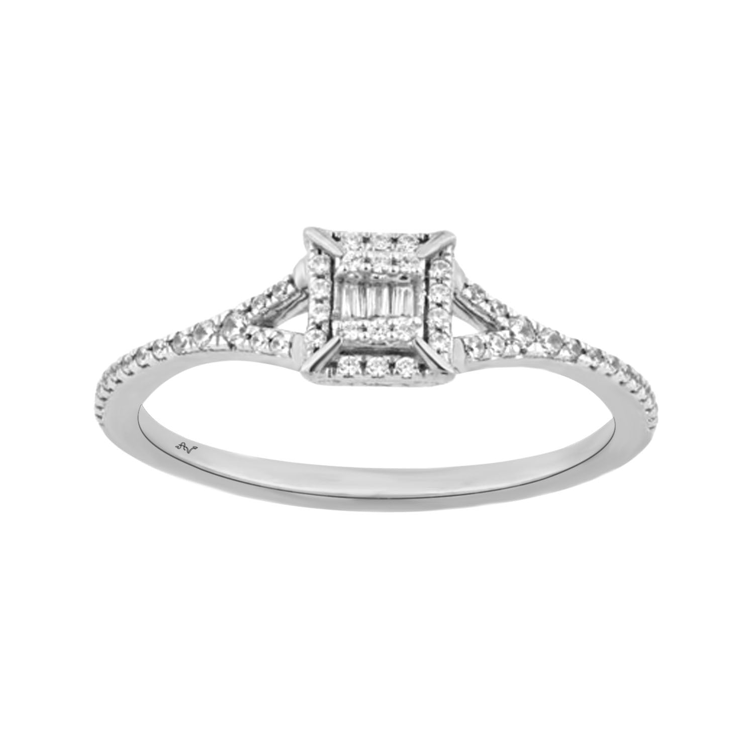 LADIES RING 0.20CT ROUND/BAGUETTE DIAMOND 14K WHITE GOLD