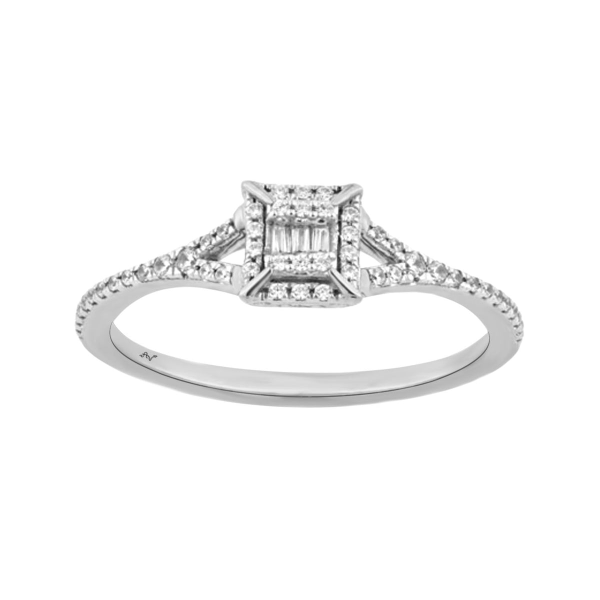 LADIES RING 0.20CT ROUND/BAGUETTE DIAMOND 14K WHITE GOLD