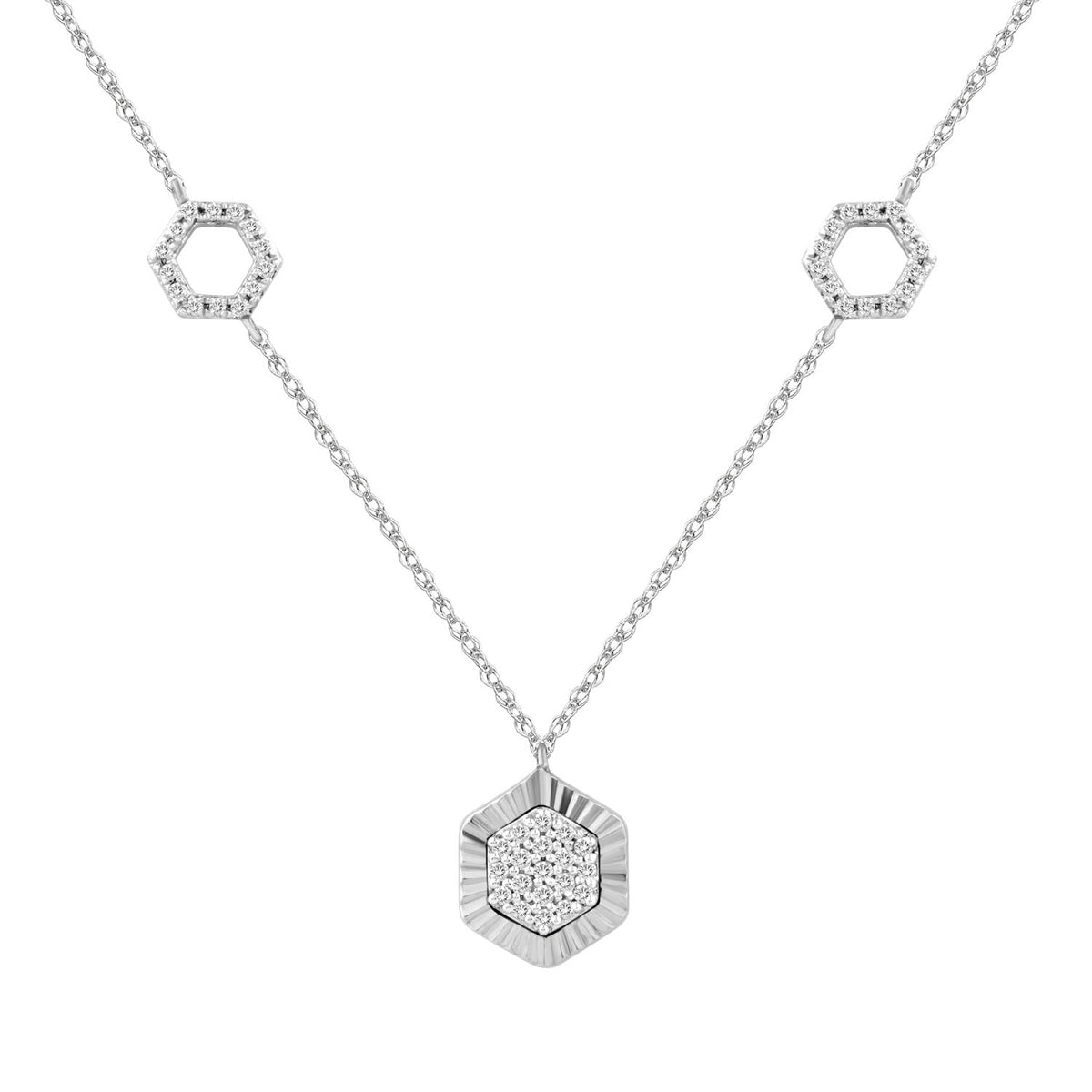 LADIES NECKLACE 0.25CT ROUND DIAMOND 10K WHITE GOLD