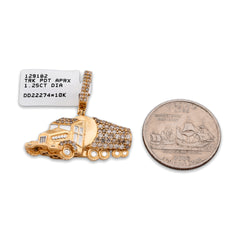 10k Gold 1.25CTW Natural Diamond Truck Pendant Mens Charm 6.4gms