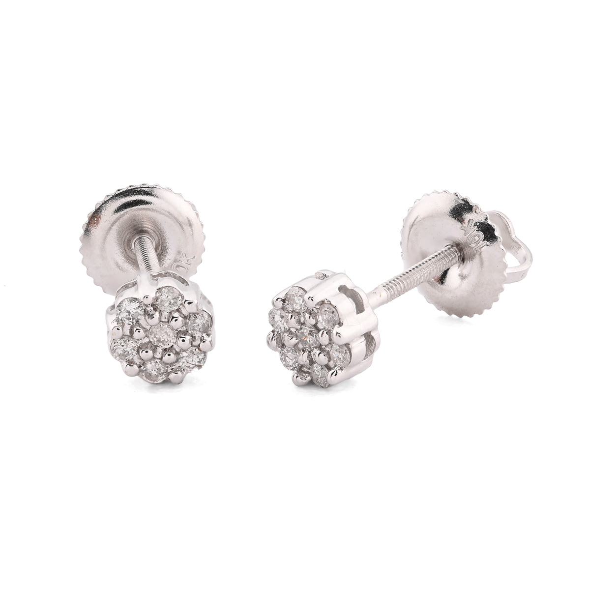 10k White Gold 0.11 CTW Natural Diamond Flower Stud Men Women Earrings 1g