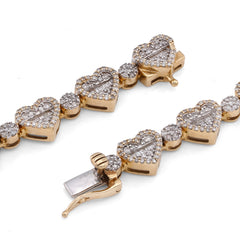 7MM 10k Yellow Gold 6.10CTW Natural Diamond Heart Shape Link Baguette Tennis Chain 18" Necklace 32.9g