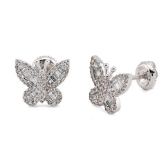 10k White Gold 0.44CTW Round/Baguette Natural Diamond Butterfly 2.2gms Stud