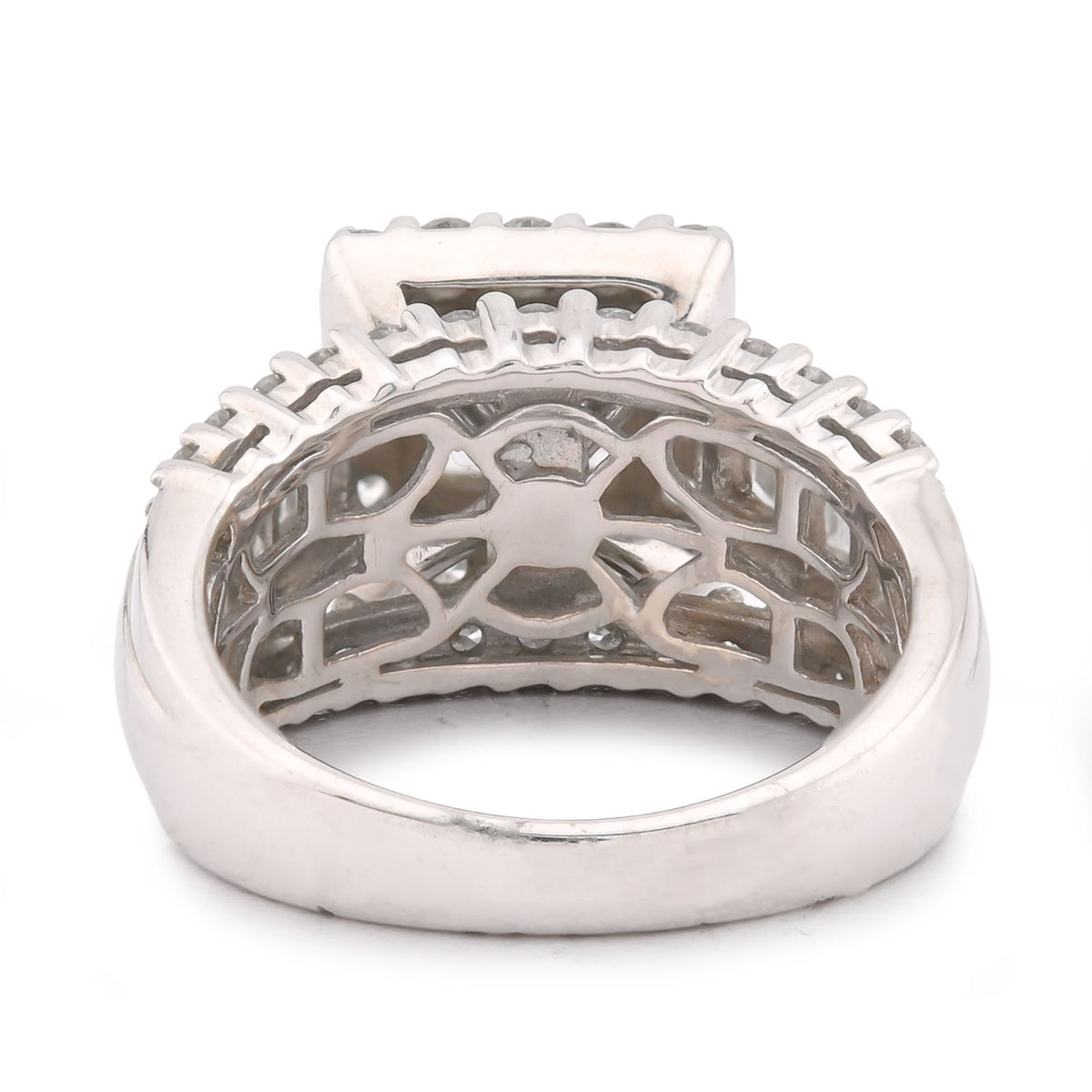 14k White Gold 2.56CTW Natural Diamond Princess Centre Square Halo Three Row Womens Promise Ring 8.3g