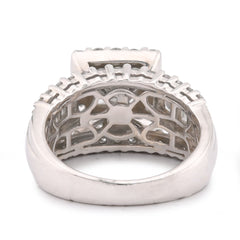 14k White Gold 2.56CTW Natural Diamond Princess Centre Square Halo Three Row Womens Promise Ring 8.3g