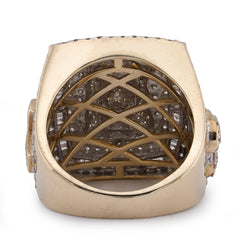 10k Yellow Gold Rectangular Shape Jesus Head w/ Cross Baguette 7.5CT Natural Diamond Mens Ring 14.9g