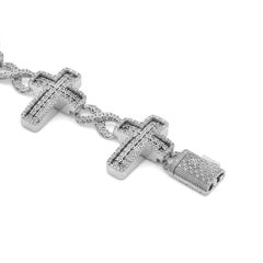 925 Sterling Silver 2.55CTW Natural Diamond Illusion Cross Infinity Tennis Mens Bracelet 8.5" 61.9gms