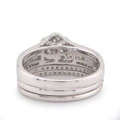 14K White Gold 1CTW Natural Diamond Flower Cluster Centre Halo Baguette Womens Wedding Ring w/ Band 5.6g