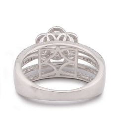 14k White Gold 0.99CTW Flower Shape Multi Row Band Natural Diamond Womens Ring 4.4gms