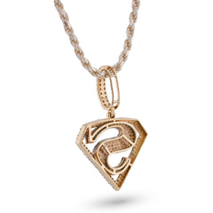 10k Yellow Gold Superman logo 2CTW Natural Diamond Mens Charm Pendant 4.2gms