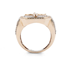 10k Yellow Gold Octagon Shape 3.95CTW Natural Diamond Hanging Jesus Mens Ring 11.9g