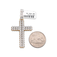 Mens 10k Gold 2CTW Natural Diamond Charm Cross Double Row Pendant 8.4gms