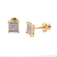 10k Yellow Gold 0.06CTW Natural Diamond Square Studs Men Women Earrings 1g