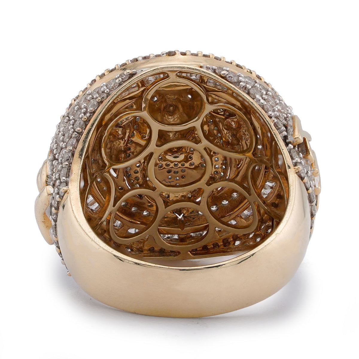 10k Yellow Gold 2.98CTW Round/Baguette Natural Diamond Lion Head/Paws Round Shape Men Pinky Ring 13.1gms