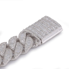 11MM 925 Sterling Silver 4.375CTW Natural Diamond Baguette Centre Row Cuban Link 8" Mens Bracelet 36.9g