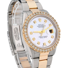 Mens Rolex Datejust 36MM SS/10k Gold Oyster 2.5CTW Diamond Bezel MOP Face Watch