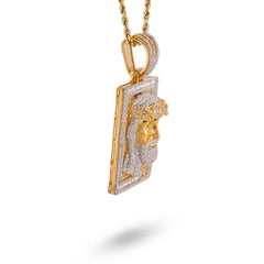 10k Yellow Gold 3.05CTW Rectangular Shape Baguette Natural Diamond Jesus Head Pendant Charm 14.2gms