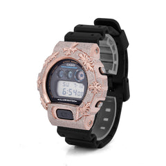 Casio G-Shock DW-6900 3.5 CT Natural Diamond Iced Out Rose Chrome Heart Cross Watch