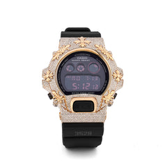 Casio G-Shock DW-6900 3.5 CT Natural Diamond Iced Out Yellow / Gold Chrome Heart Cross Watch