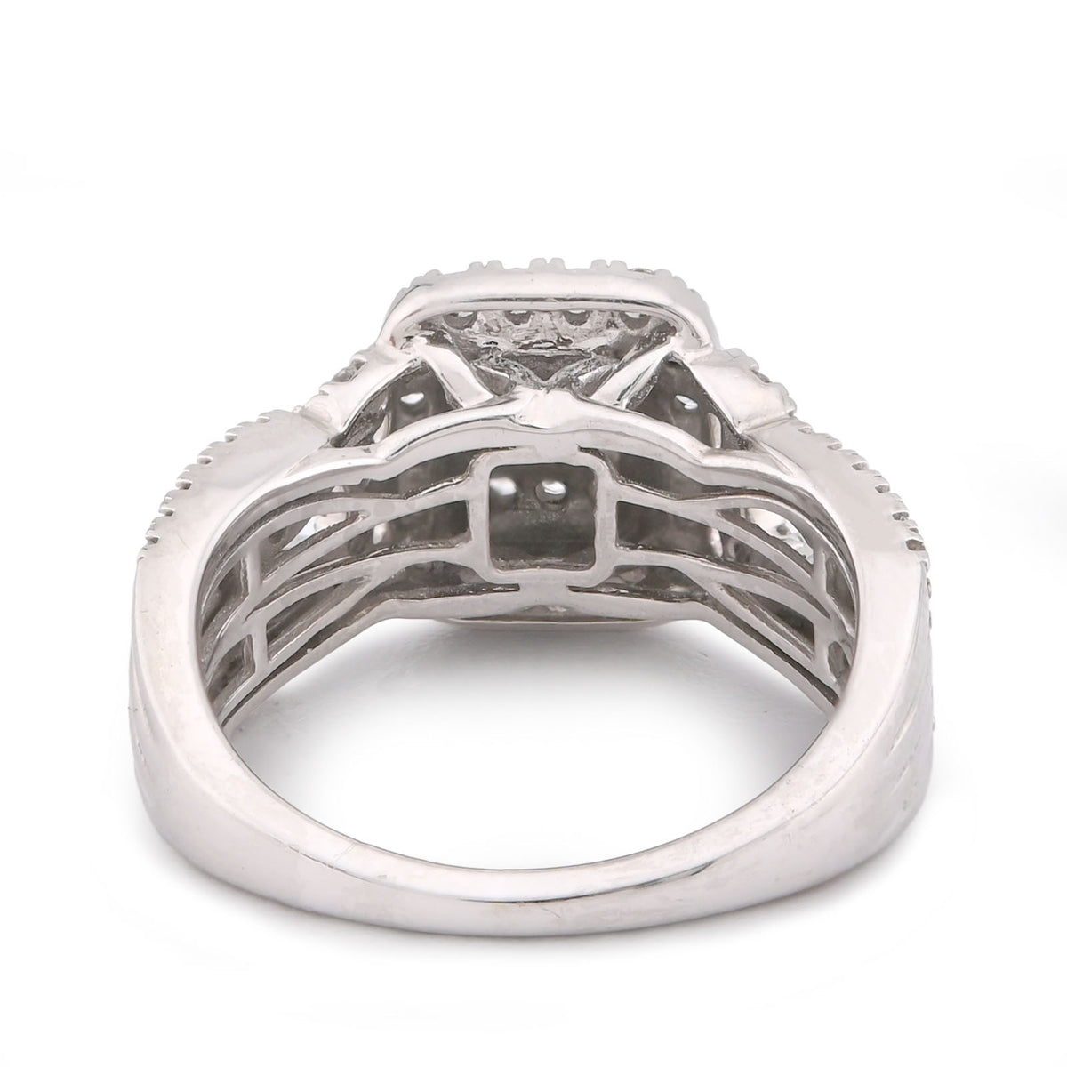 Rectangular Shape Baguette Centre Halo 0.875CTW Natural Diamond Womens Ring 14k White Gold 6.6g