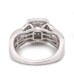 Rectangular Shape Baguette Centre Halo 0.875CTW Natural Diamond Womens Ring 14k White Gold 6.6g