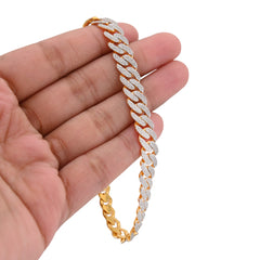 925 Yellow Sterling Silver 3.52CTW Natural Diamond Curb Cuban Link 8.5MM 8" Bracelet 20gms